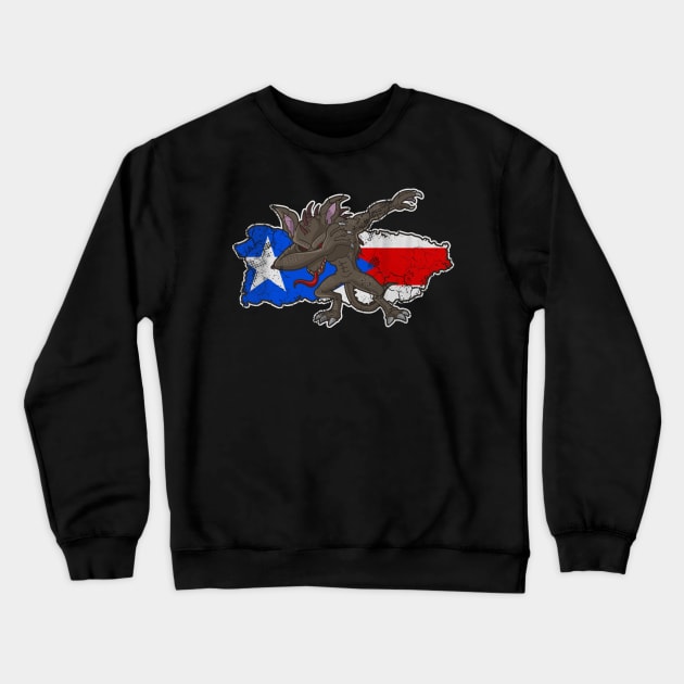 Puerto Rico Chupacabra Flag Vintage Fade Fla Map Crewneck Sweatshirt by E